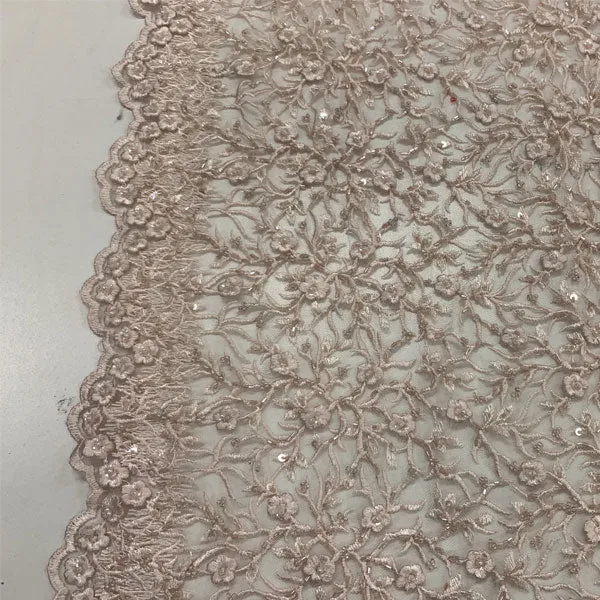 Floral Lace Beaded Fabric With Sequin On A Mesh By The Yard