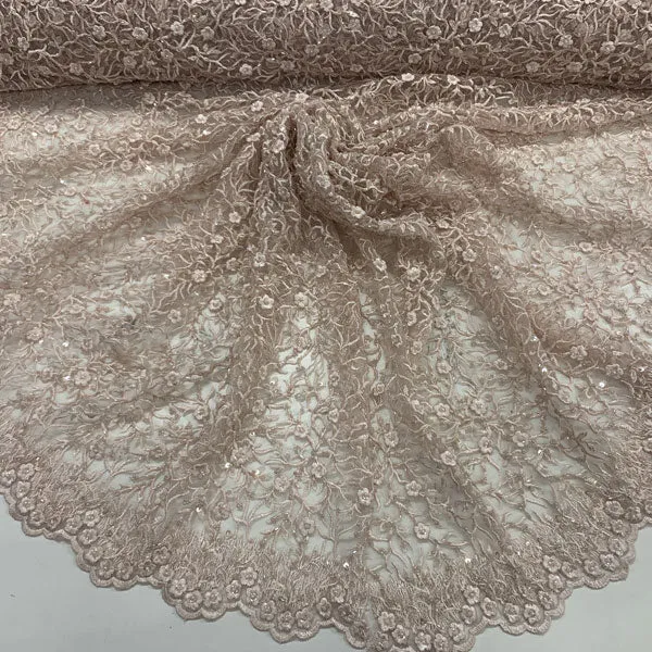 Floral Lace Beaded Fabric With Sequin On A Mesh By The Yard