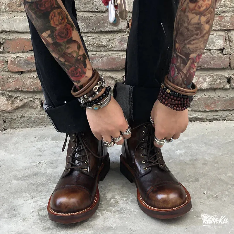 Handcrafted Genuine Leather Biker Boots