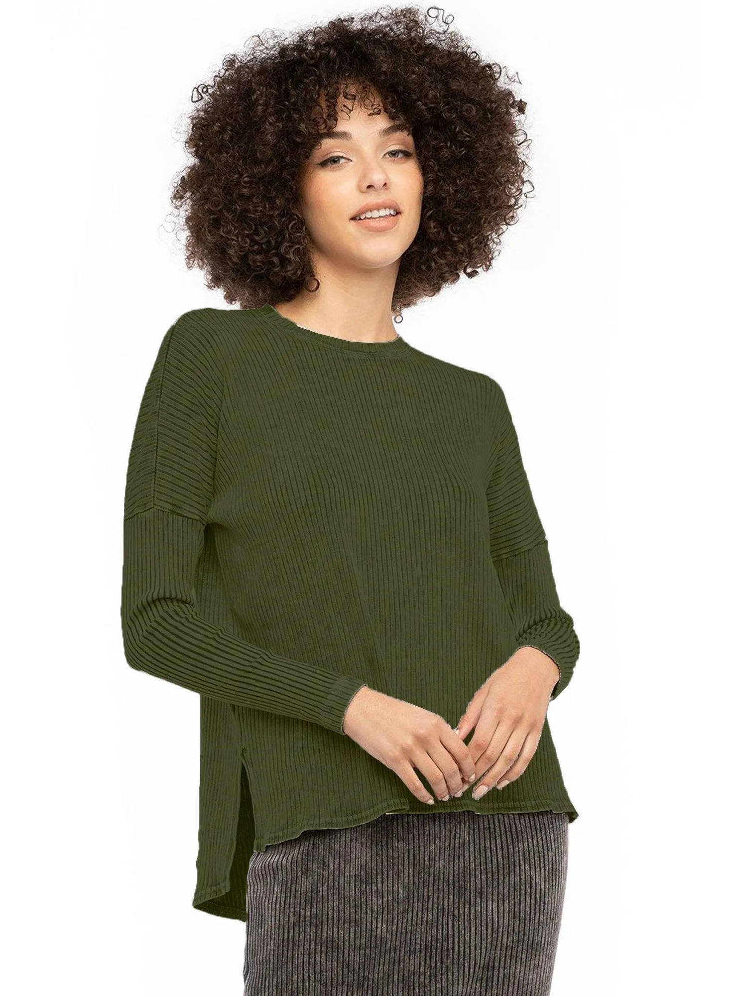 Hard Tail Long Sleeve High-Low Slouchy Tee (CMR-09)