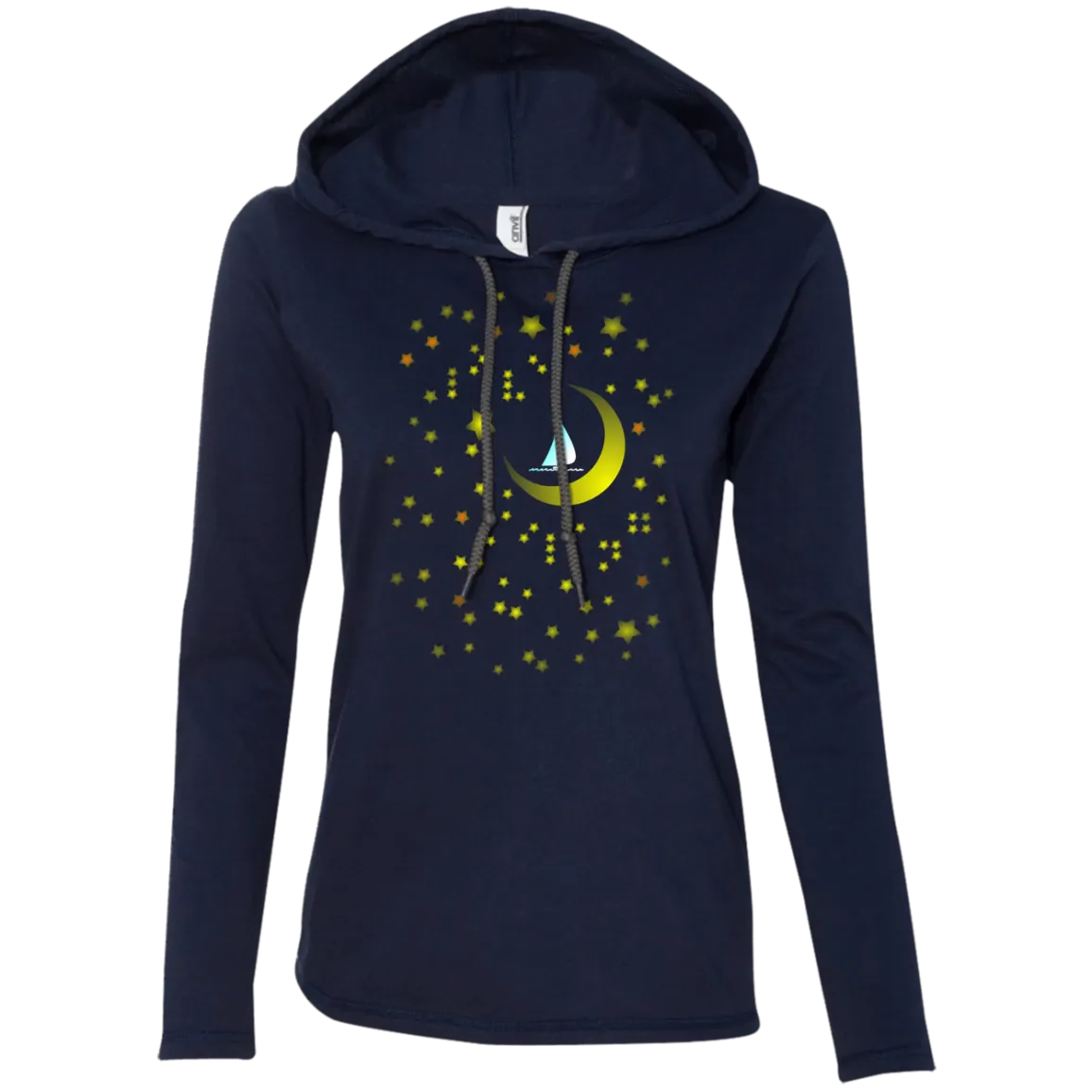 Moon Sailing on 887L Anvil Ladies' LS T-Shirt Hoodie