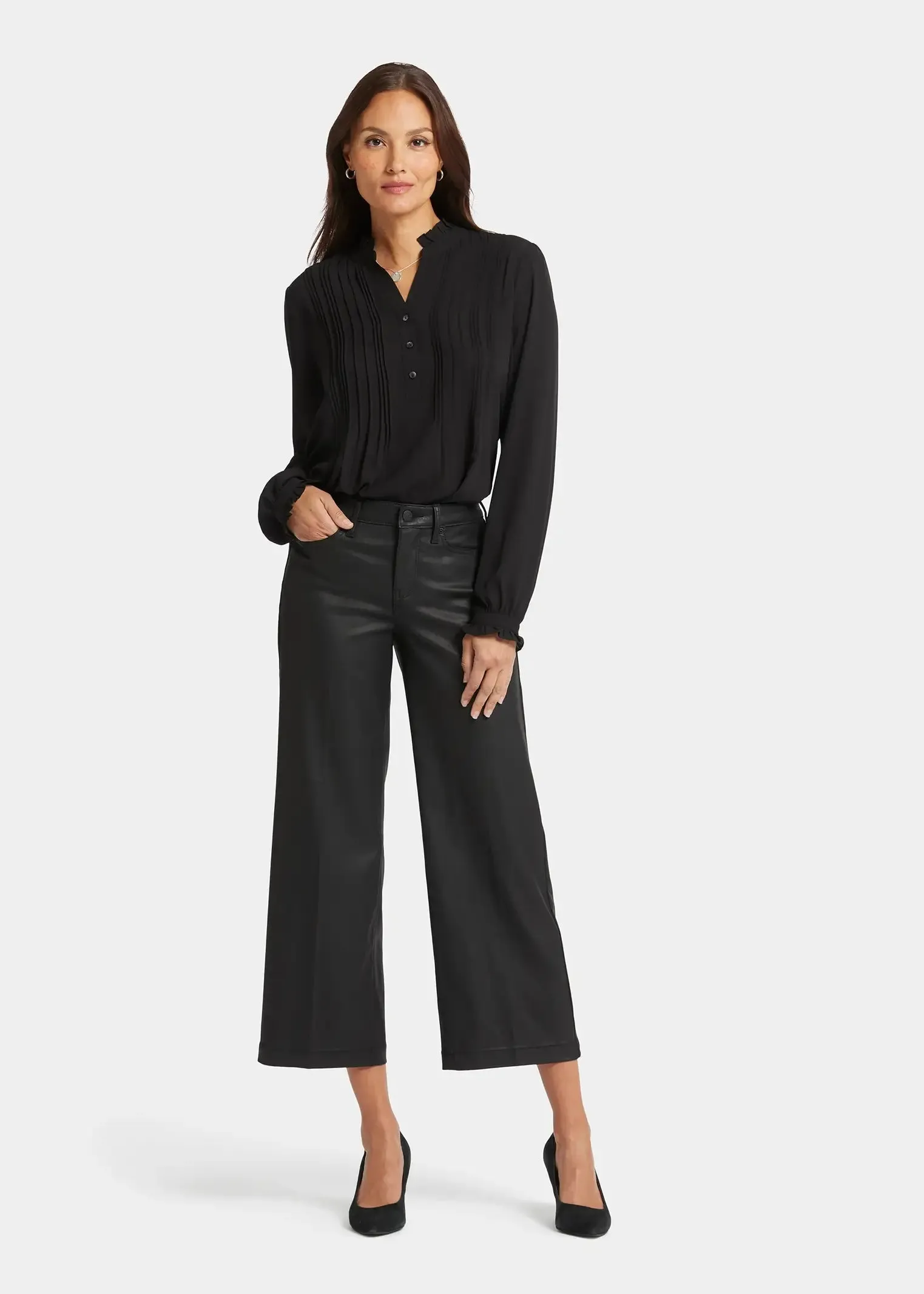 NYDJ - Coated Theresa Wide Leg Ankle Jeans - Black Coated