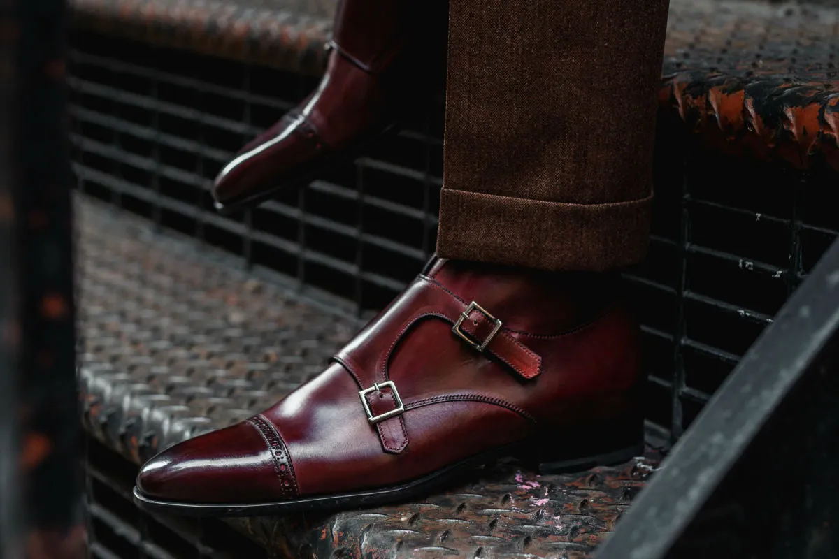 The Heston Double Monk Strap Boot - Oxblood