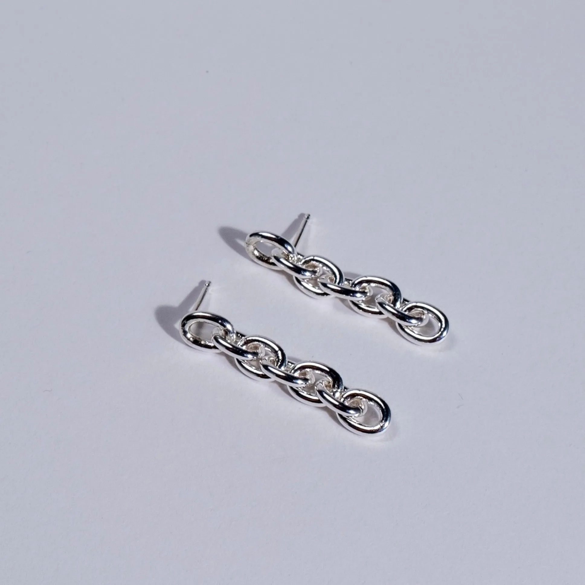 Thick Link Chain Drop Earrings in Sterling Silver