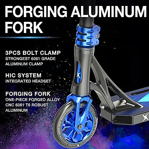 XSKIP Pro Scooter Trick Scooters for Teens, Kids and Adults, with 120mm Aluminum Core Wheels, Total Height 36" Sky