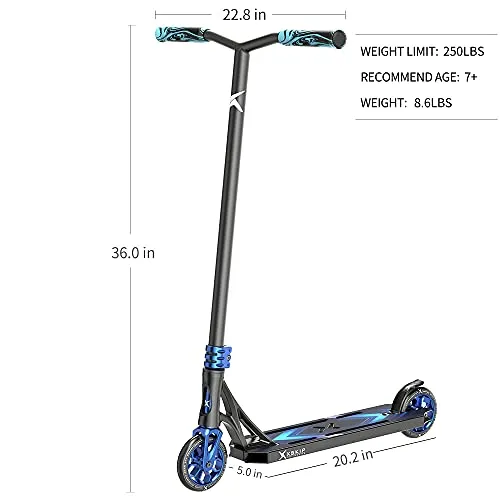 XSKIP Pro Scooter Trick Scooters for Teens, Kids and Adults, with 120mm Aluminum Core Wheels, Total Height 36" Sky